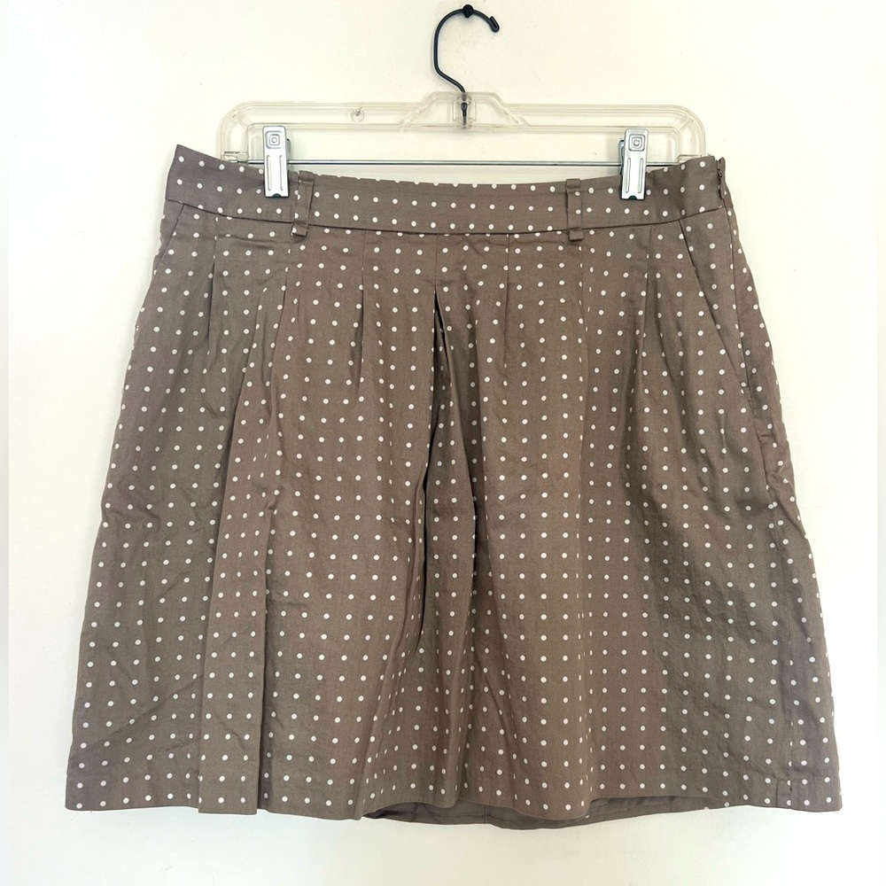 ✅ THE LIMITED size 10 100% cotton skirt tan pleated polka dot lined pockets mini